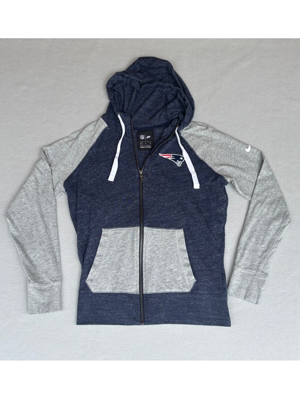 Nike New England Patriots Womens Gym Vintage Full Zip Hoodie Navy Gray M